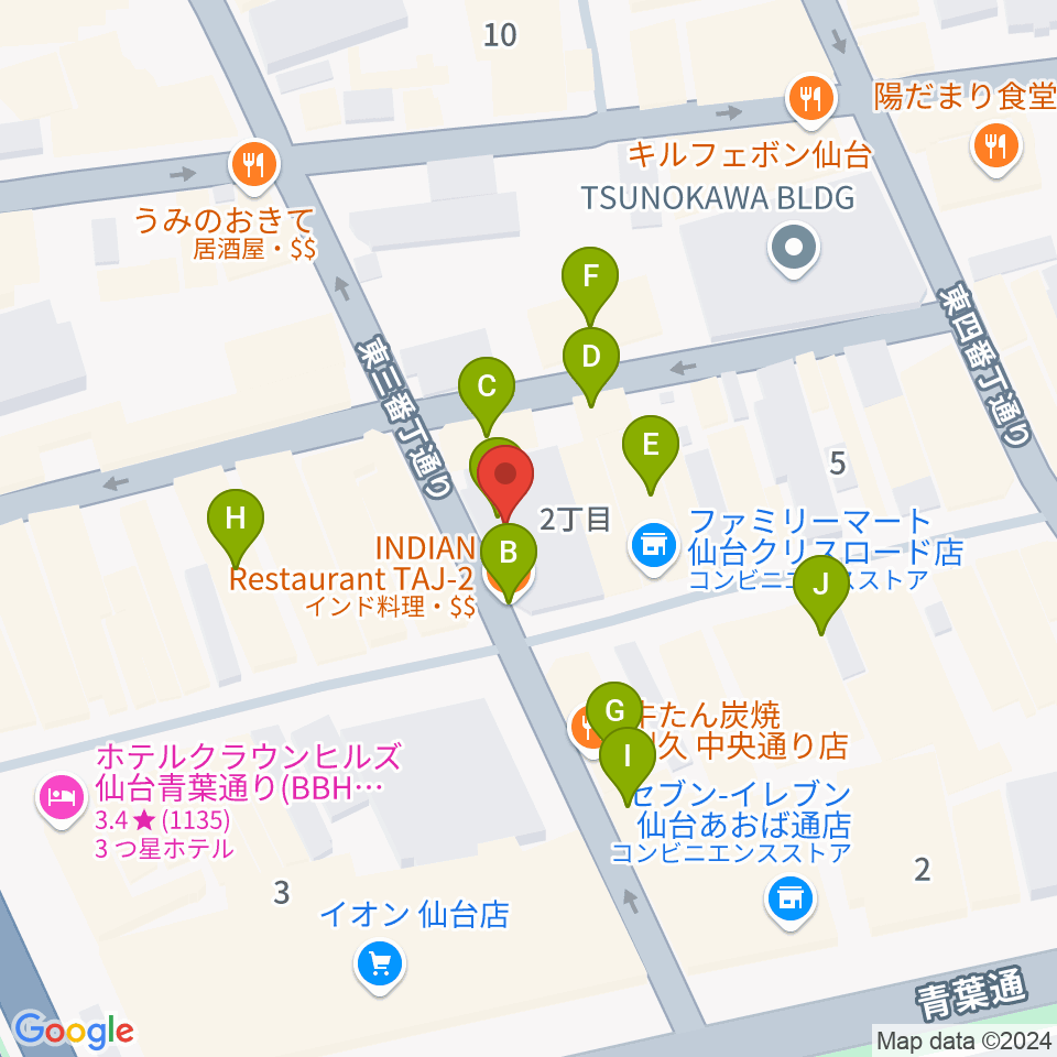 誰も知らない劇場周辺のファミレス・ファーストフード一覧地図