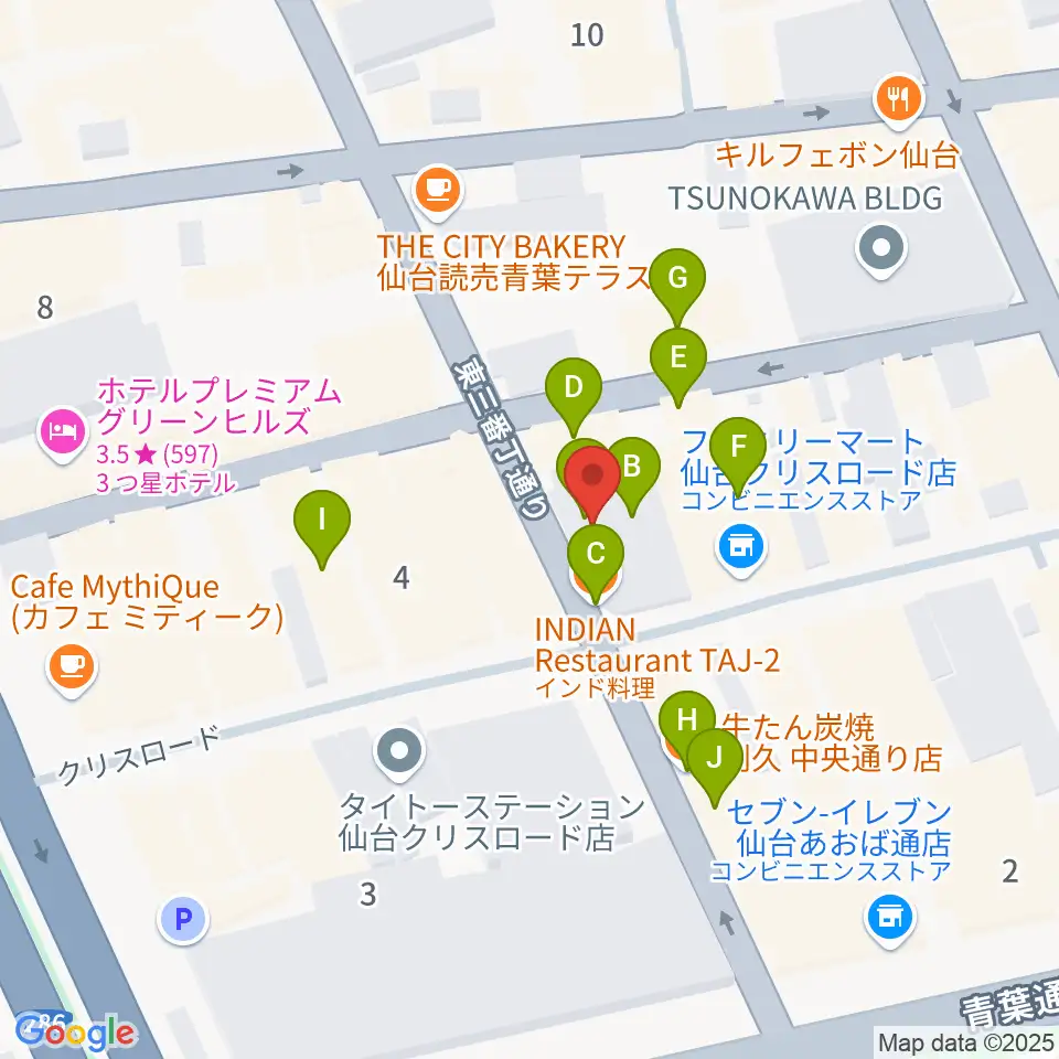 誰も知らない劇場周辺のファミレス・ファーストフード一覧地図