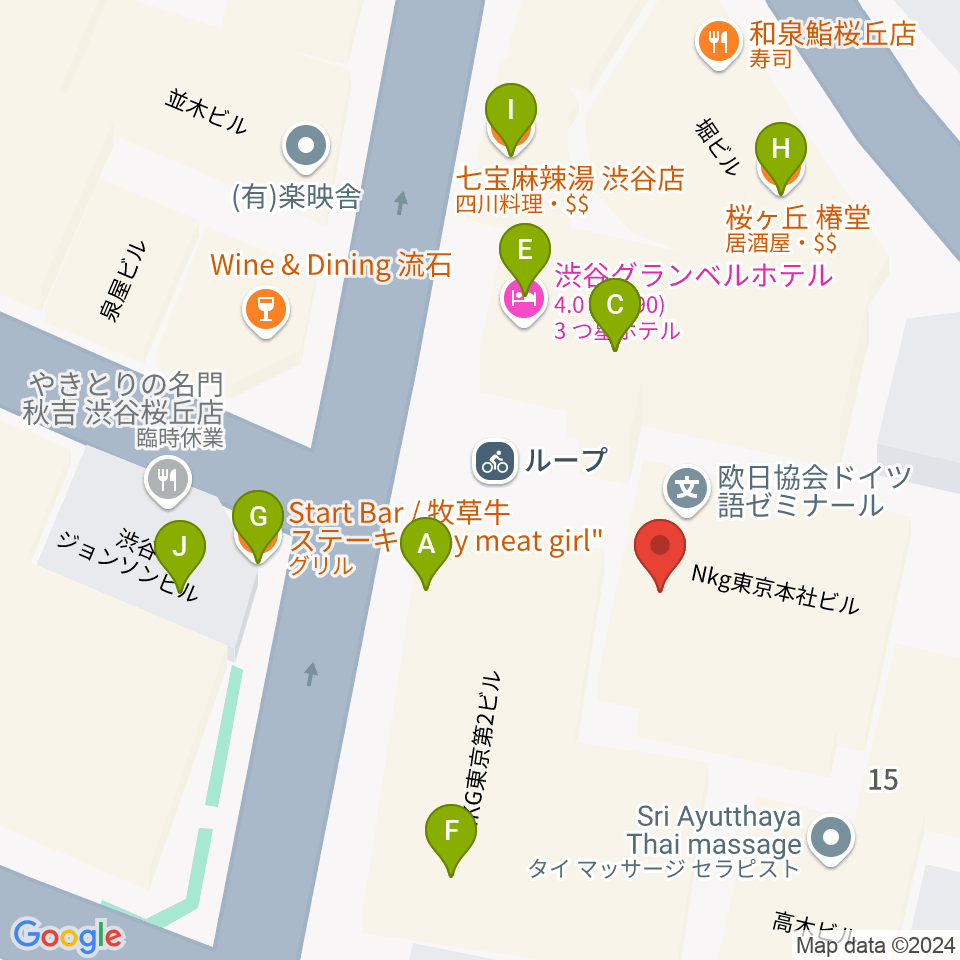 渋谷ホール＆スタジオ周辺のファミレス・ファーストフード一覧地図