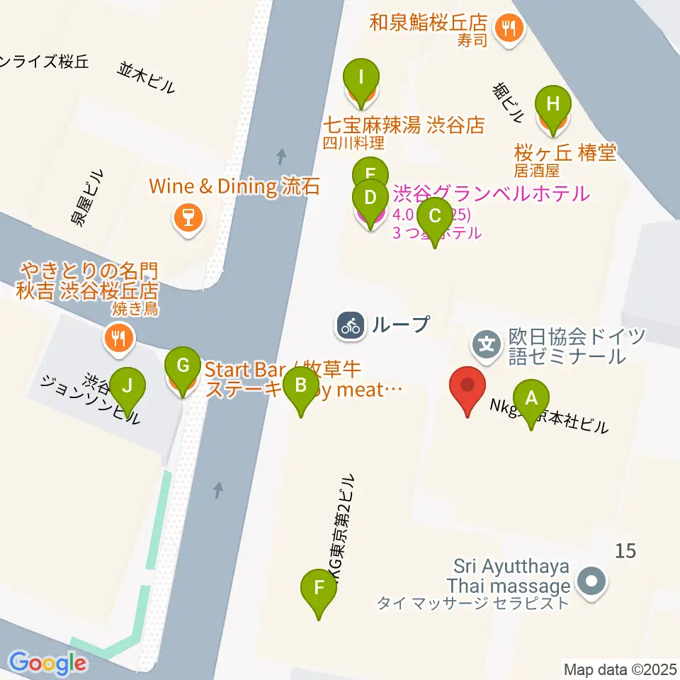 渋谷ホール&スタジオ周辺のファミレス・ファーストフード一覧地図