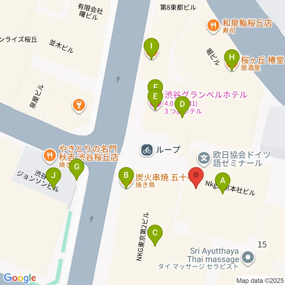 渋谷ホール&スタジオ周辺のファミレス・ファーストフード一覧地図