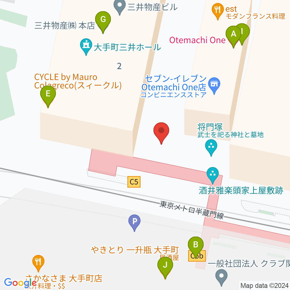 大手町三井ホール周辺のファミレス・ファーストフード一覧地図