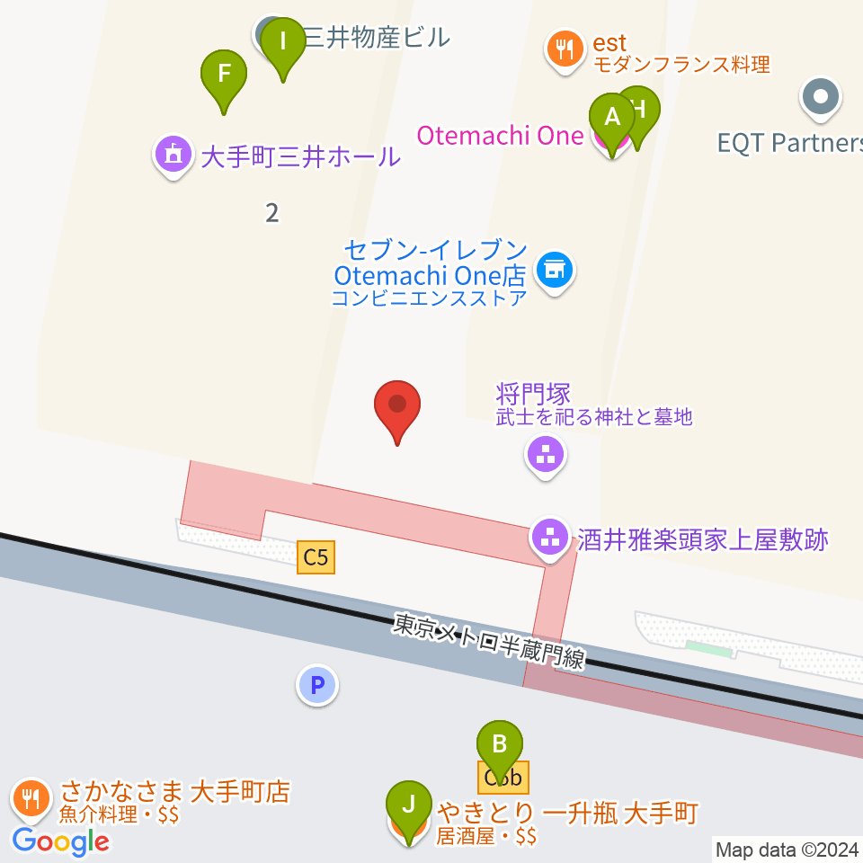 大手町三井ホール周辺のファミレス・ファーストフード一覧地図