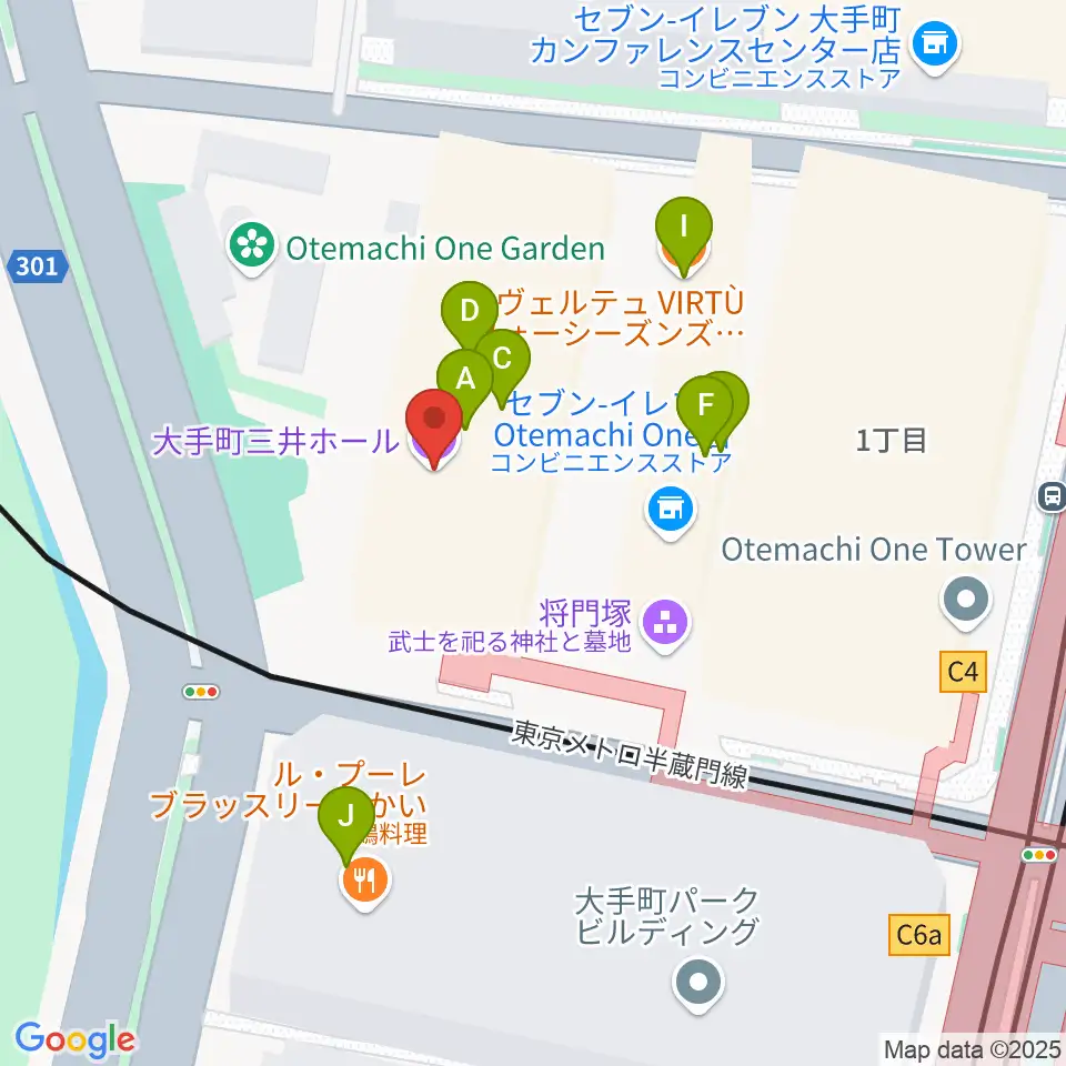 大手町三井ホール周辺のファミレス・ファーストフード一覧地図