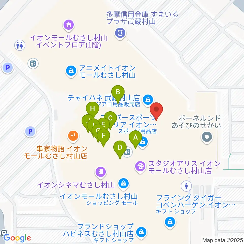 島村楽器 イオンモールむさし村山店周辺のファミレス・ファーストフード一覧地図