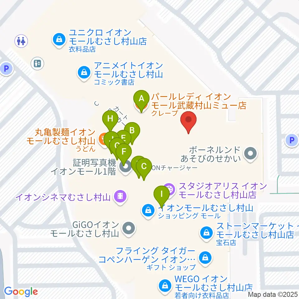 島村楽器 イオンモールむさし村山店周辺のファミレス・ファーストフード一覧地図