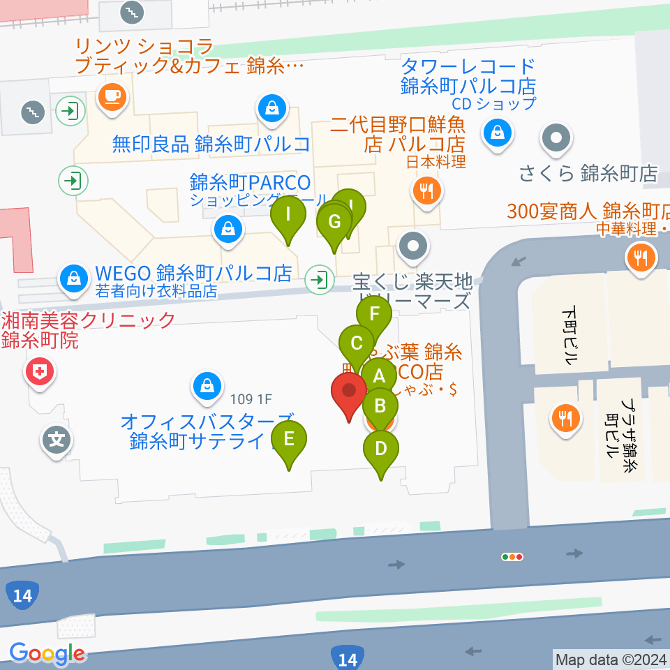 島村楽器 錦糸町パルコ店周辺のファミレス・ファーストフード一覧地図