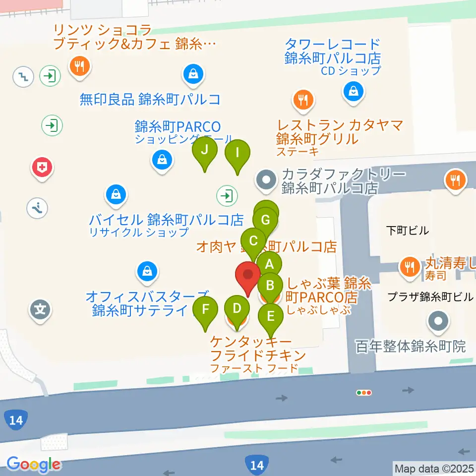 島村楽器 錦糸町パルコ店周辺のファミレス・ファーストフード一覧地図