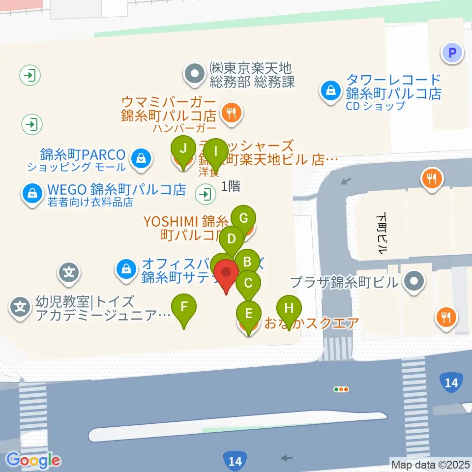 島村楽器 錦糸町パルコ店周辺のファミレス・ファーストフード一覧地図
