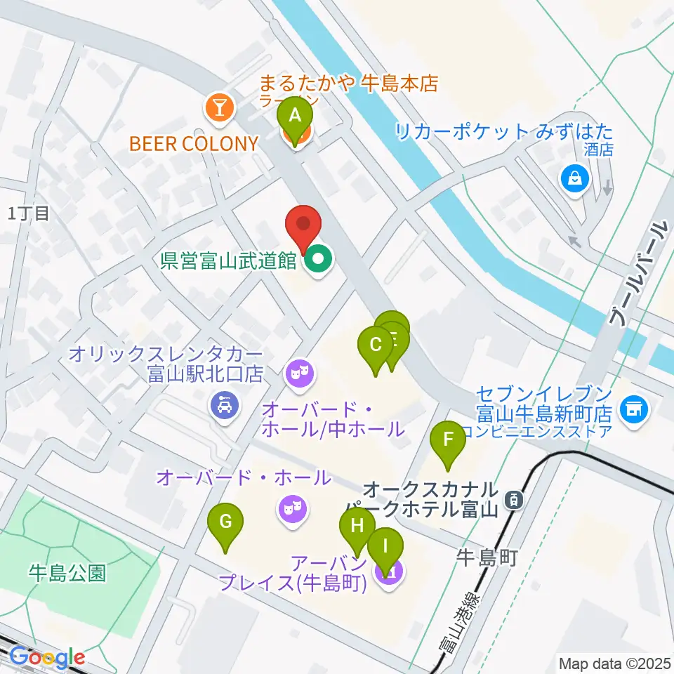 県営富山武道館周辺のファミレス・ファーストフード一覧地図