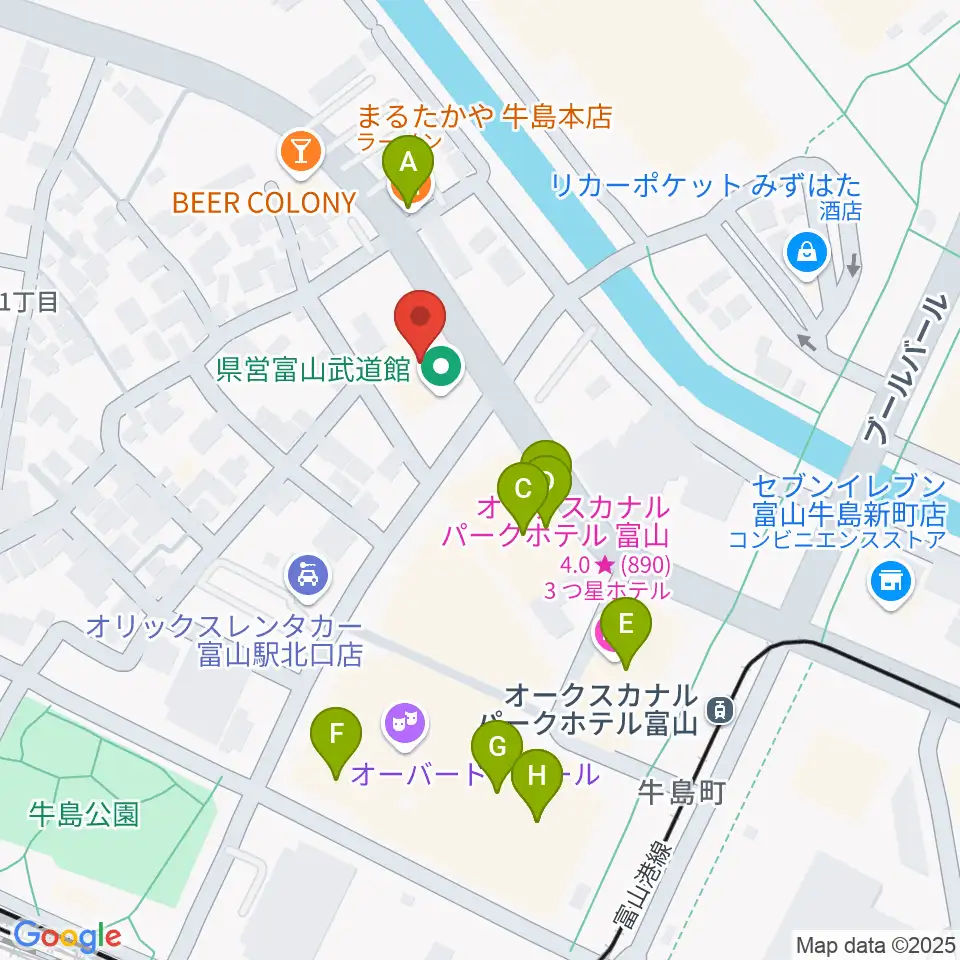 県営富山武道館周辺のファミレス・ファーストフード一覧地図
