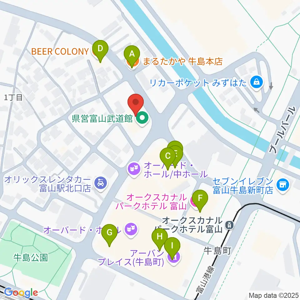 県営富山武道館周辺のファミレス・ファーストフード一覧地図