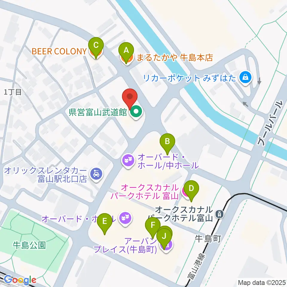 県営富山武道館周辺のファミレス・ファーストフード一覧地図