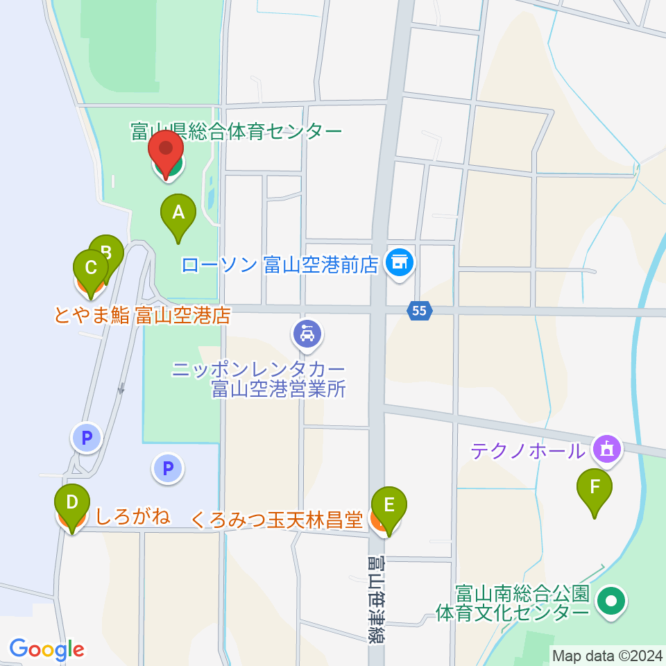 富山県総合体育センター周辺のファミレス・ファーストフード一覧地図