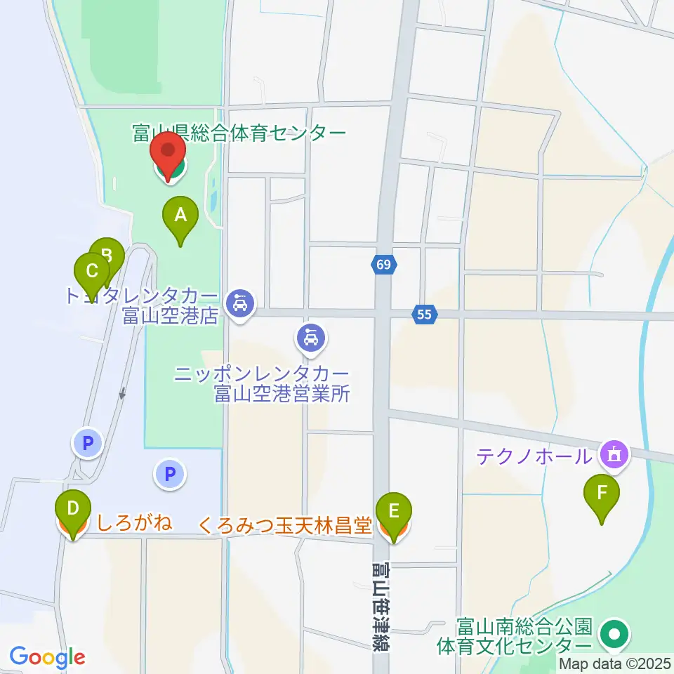 富山県総合体育センター周辺のファミレス・ファーストフード一覧地図
