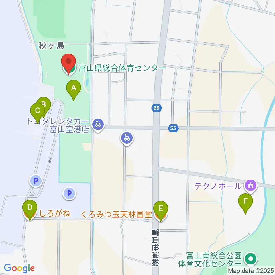 富山県総合体育センター周辺のファミレス・ファーストフード一覧地図