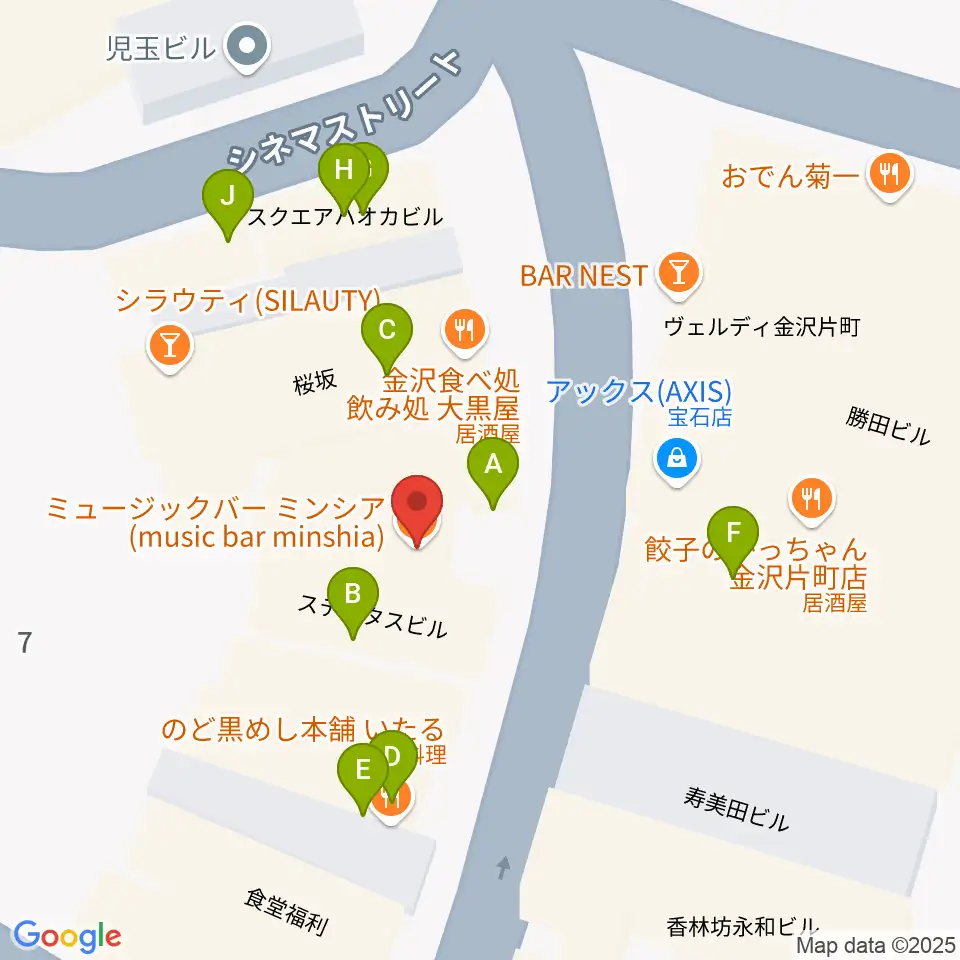 金沢MINSHIA周辺のファミレス・ファーストフード一覧地図