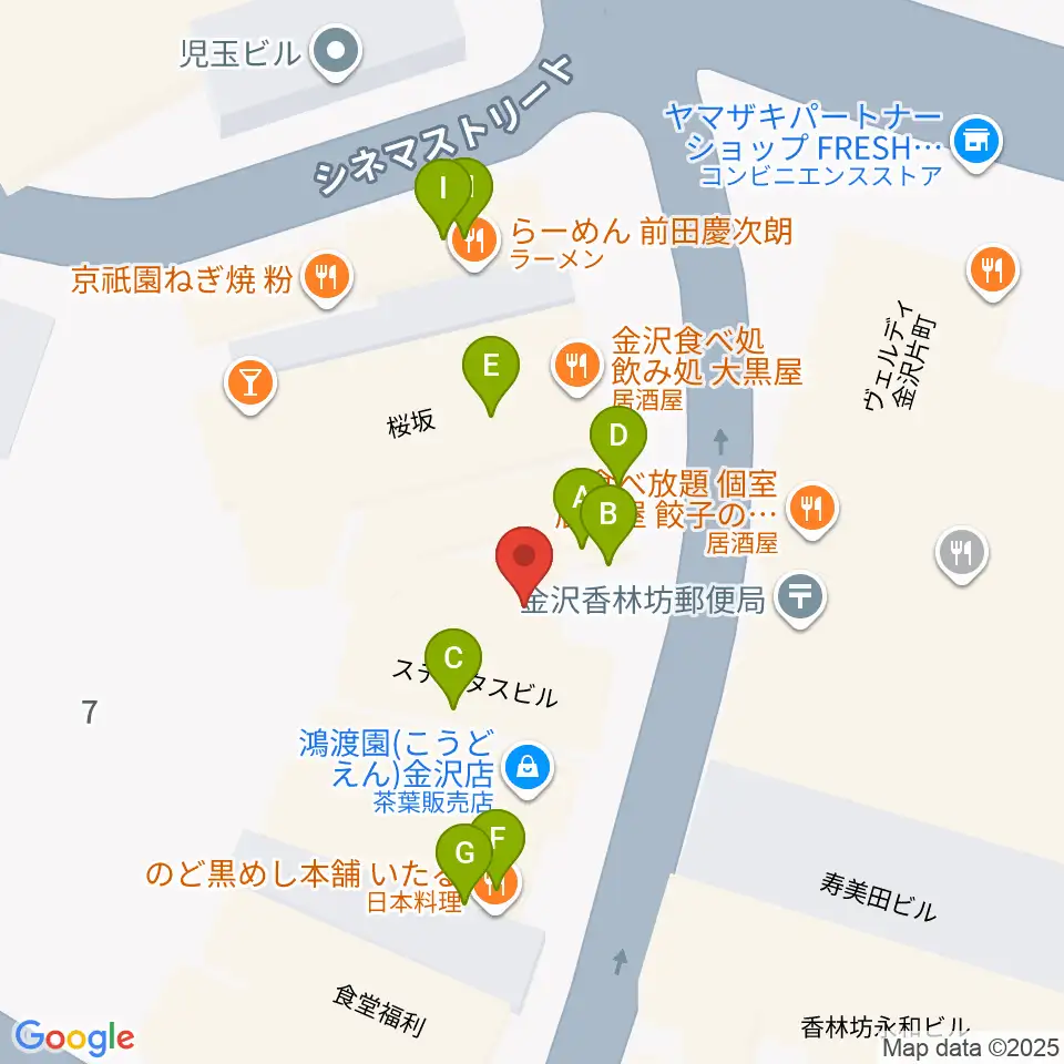 金沢MINSHIA周辺のファミレス・ファーストフード一覧地図