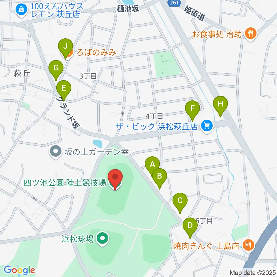 四ツ池公園陸上競技場周辺のファミレス・ファーストフード一覧地図