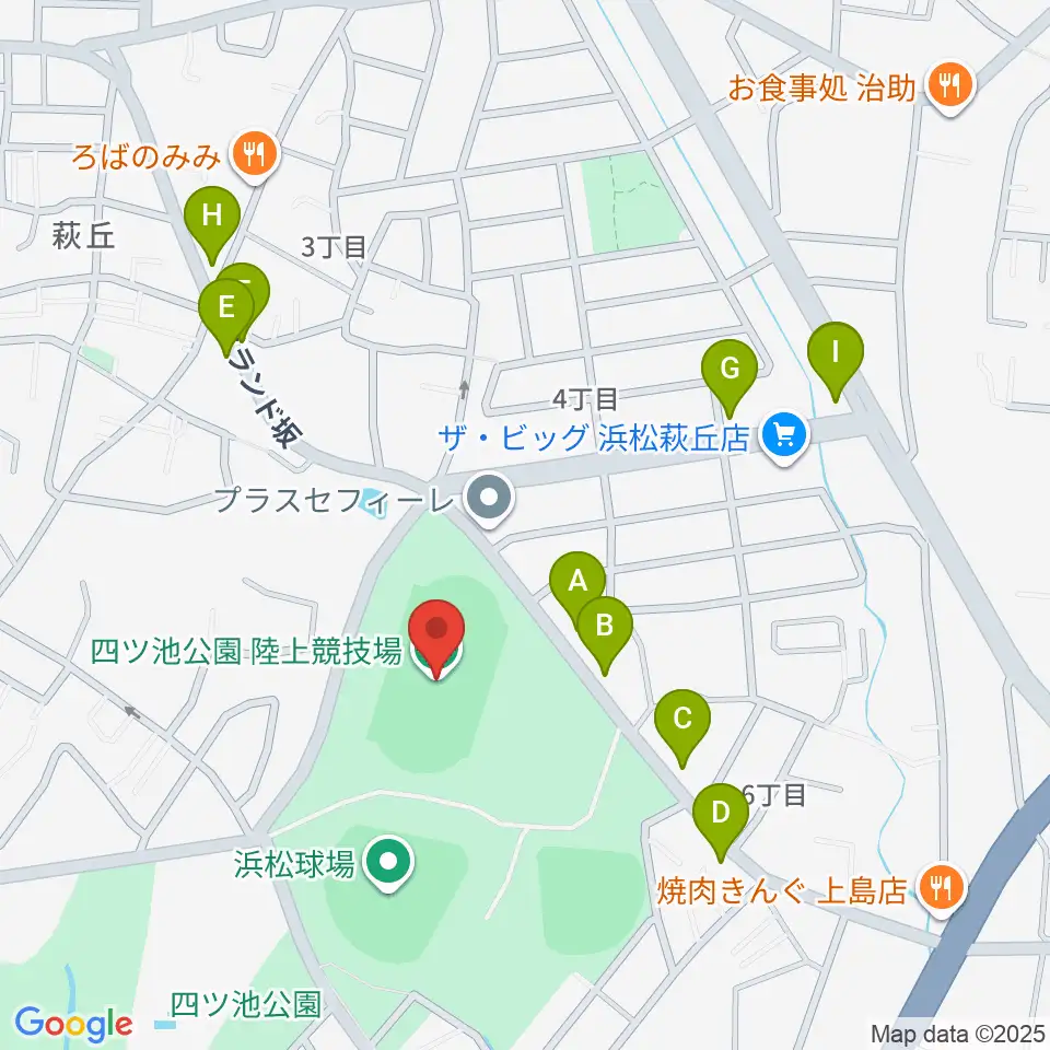 四ツ池公園陸上競技場周辺のファミレス・ファーストフード一覧地図