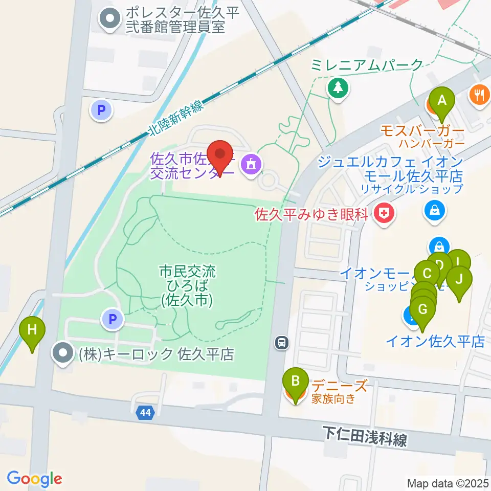 佐久平交流センター周辺のファミレス・ファーストフード一覧地図