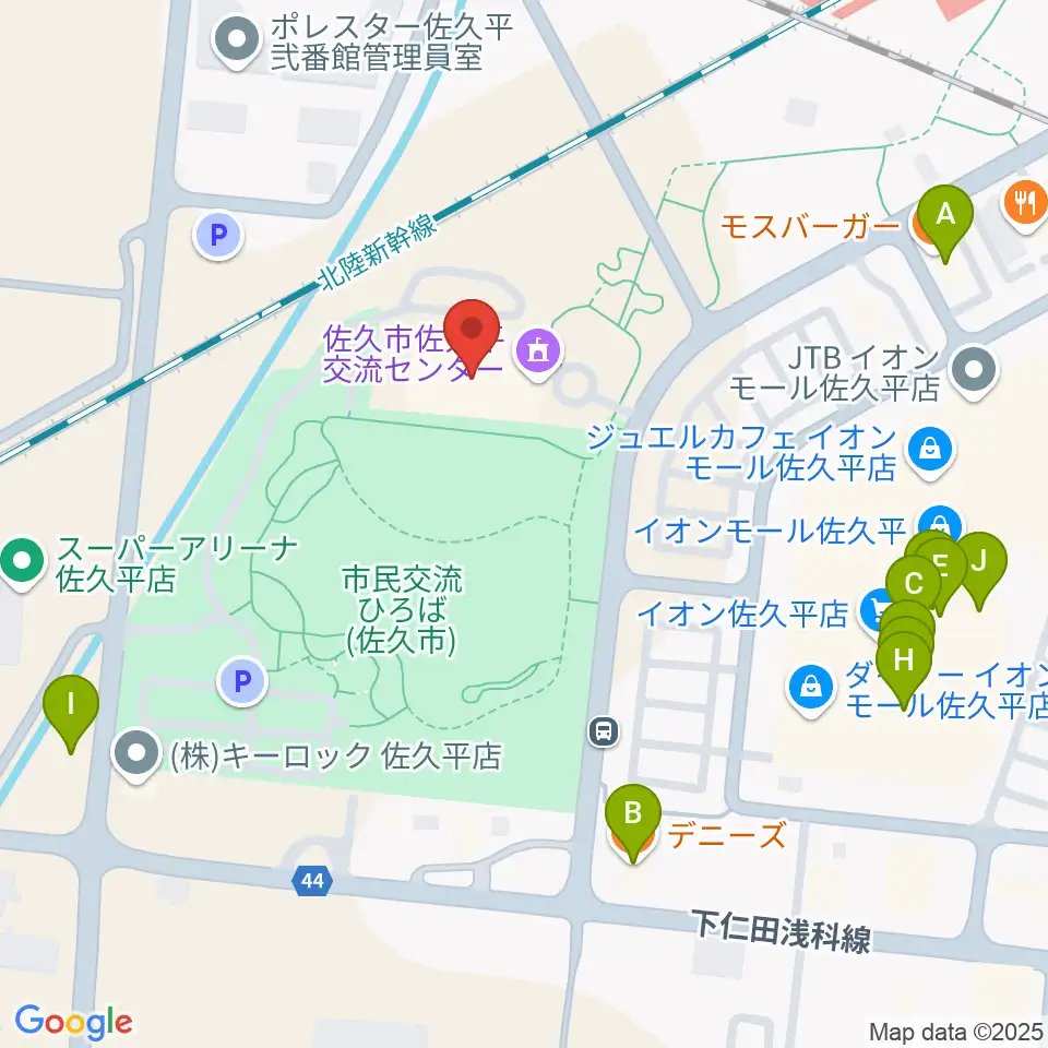 佐久平交流センター周辺のファミレス・ファーストフード一覧地図
