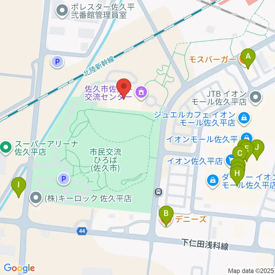 佐久平交流センター周辺のファミレス・ファーストフード一覧地図