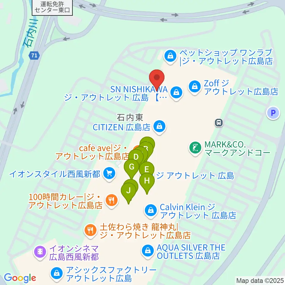 島村楽器アウトレット広島店周辺のファミレス・ファーストフード一覧地図