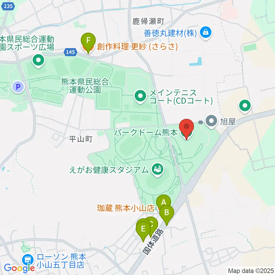 パークドーム熊本周辺のファミレス・ファーストフード一覧地図