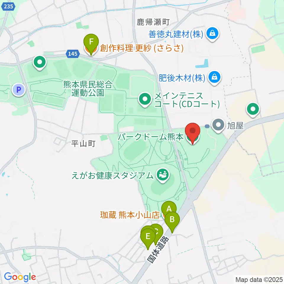 パークドーム熊本周辺のファミレス・ファーストフード一覧地図