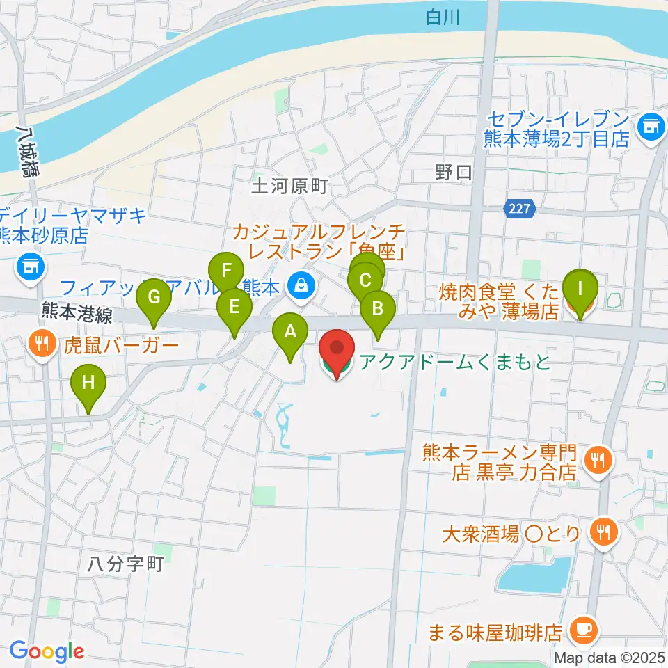 アクアドームくまもと周辺のファミレス・ファーストフード一覧地図