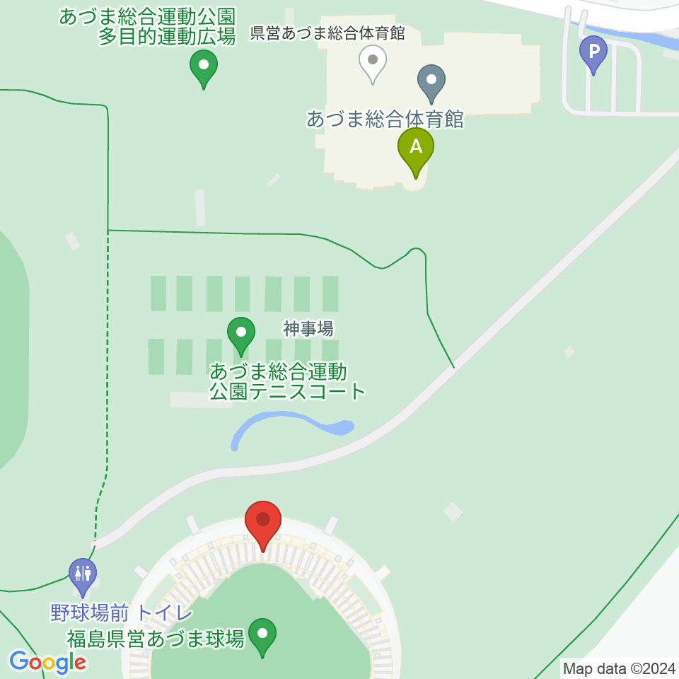福島県営あづま球場周辺のファミレス・ファーストフード一覧地図