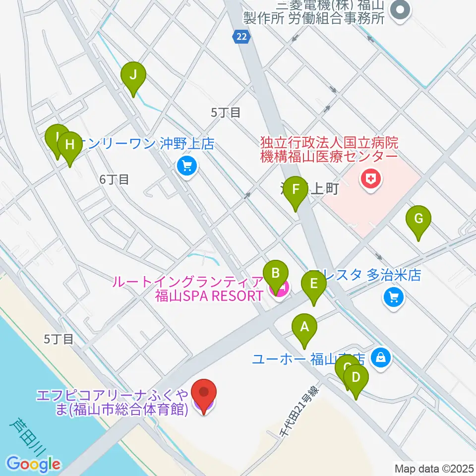 エフピコアリーナふくやま周辺のファミレス・ファーストフード一覧地図