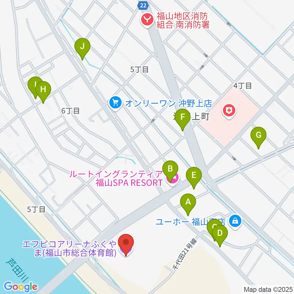 エフピコアリーナふくやま周辺のファミレス・ファーストフード一覧地図
