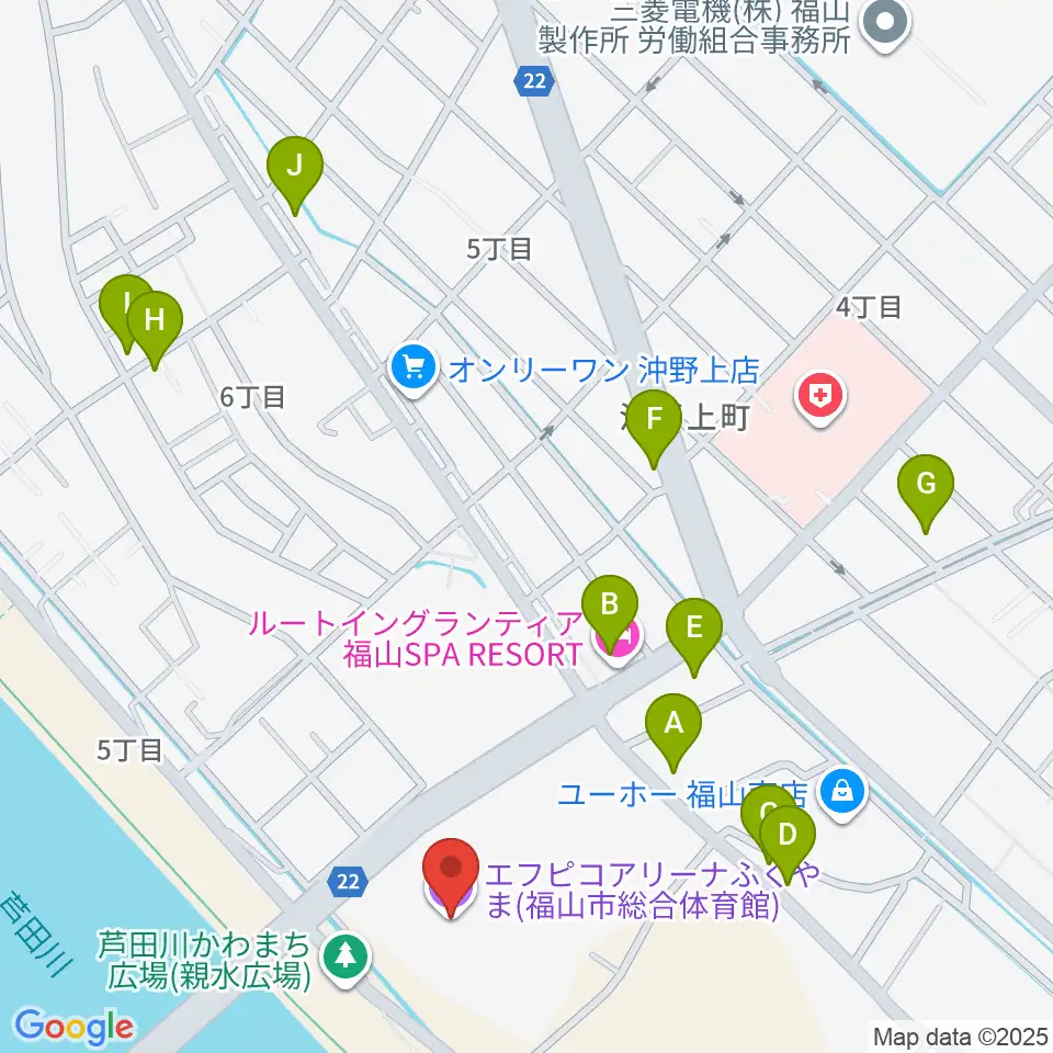 エフピコアリーナふくやま周辺のファミレス・ファーストフード一覧地図
