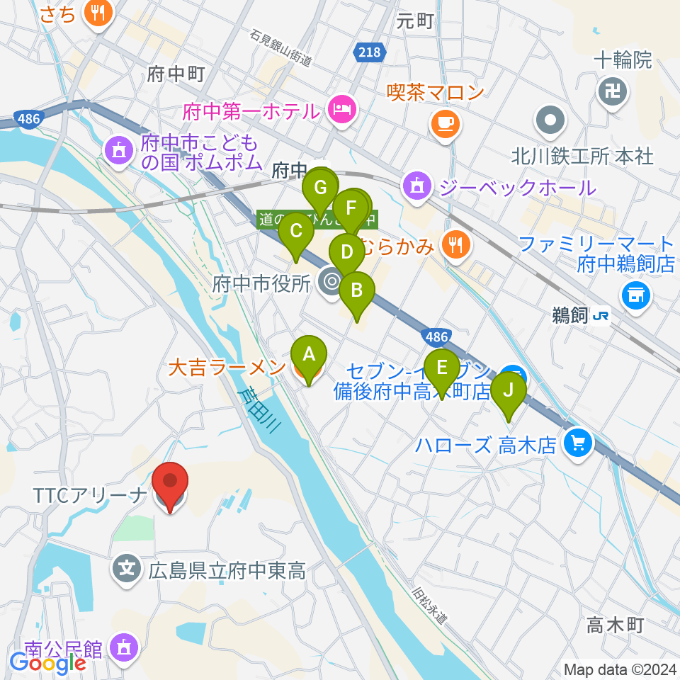 TTCアリーナ周辺のファミレス・ファーストフード一覧地図