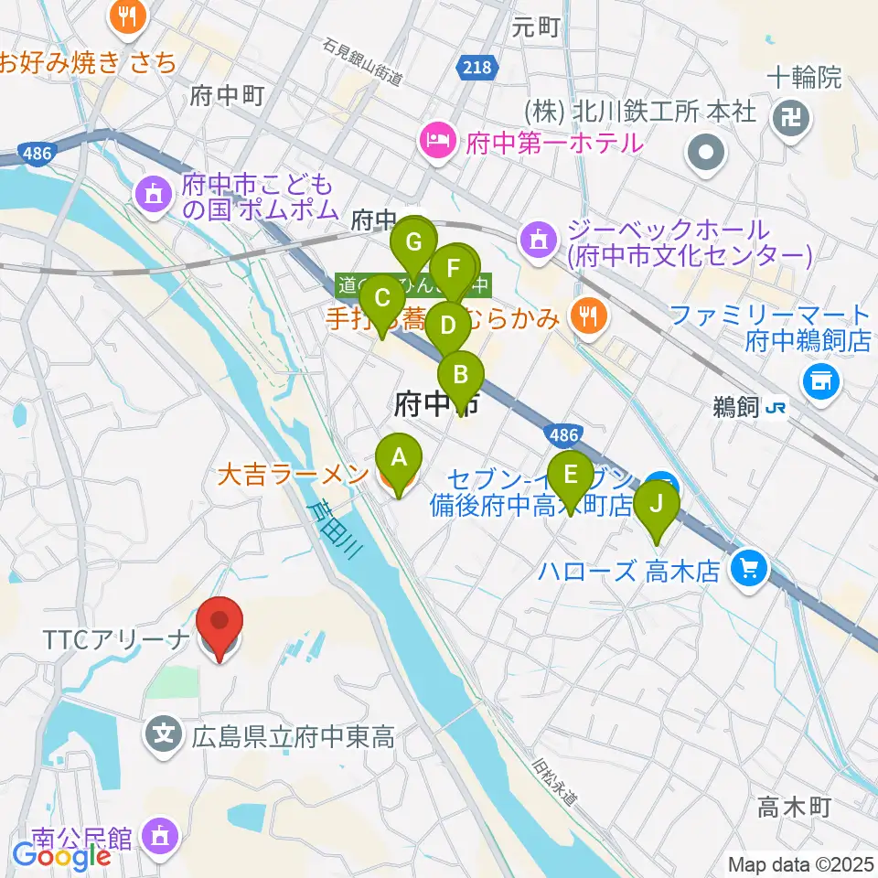 TTCアリーナ周辺のファミレス・ファーストフード一覧地図