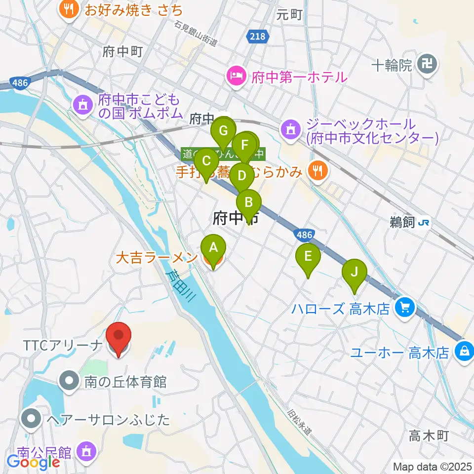 TTCアリーナ周辺のファミレス・ファーストフード一覧地図