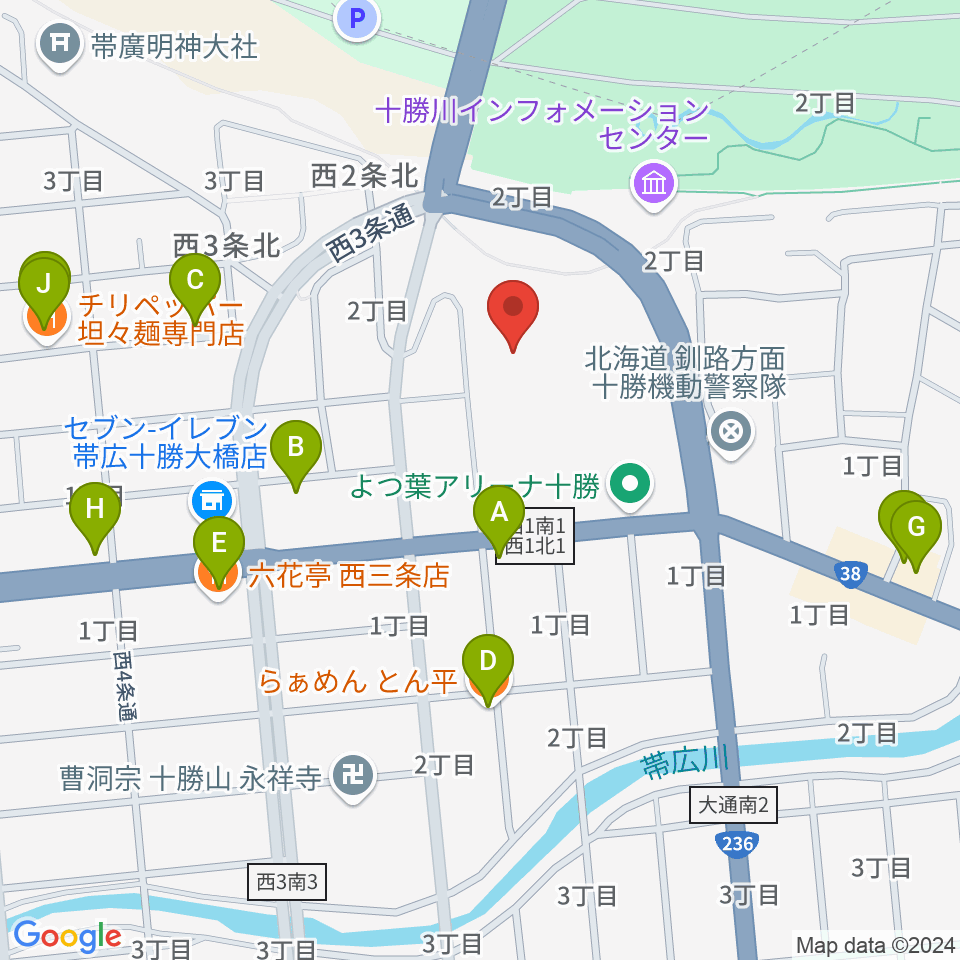 よつ葉アリーナ十勝周辺のファミレス・ファーストフード一覧地図