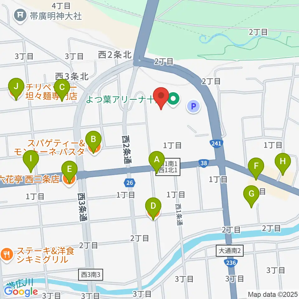 よつ葉アリーナ十勝周辺のファミレス・ファーストフード一覧地図