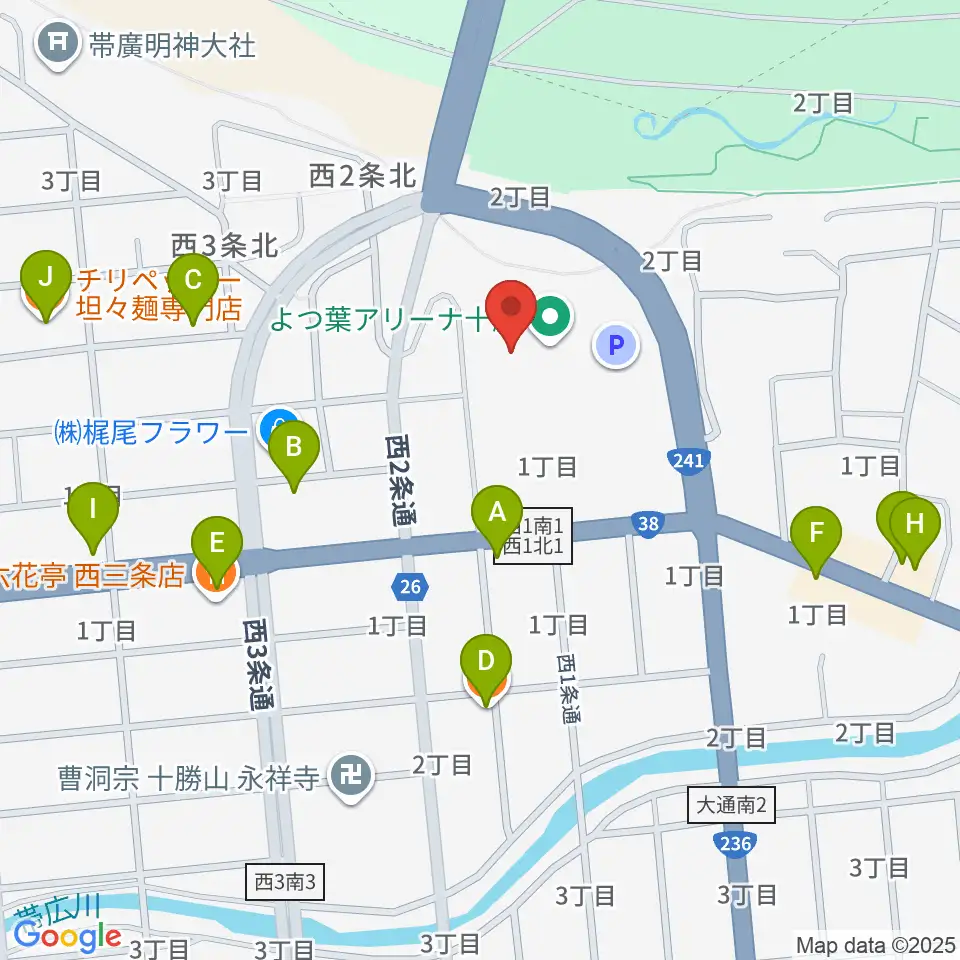よつ葉アリーナ十勝周辺のファミレス・ファーストフード一覧地図