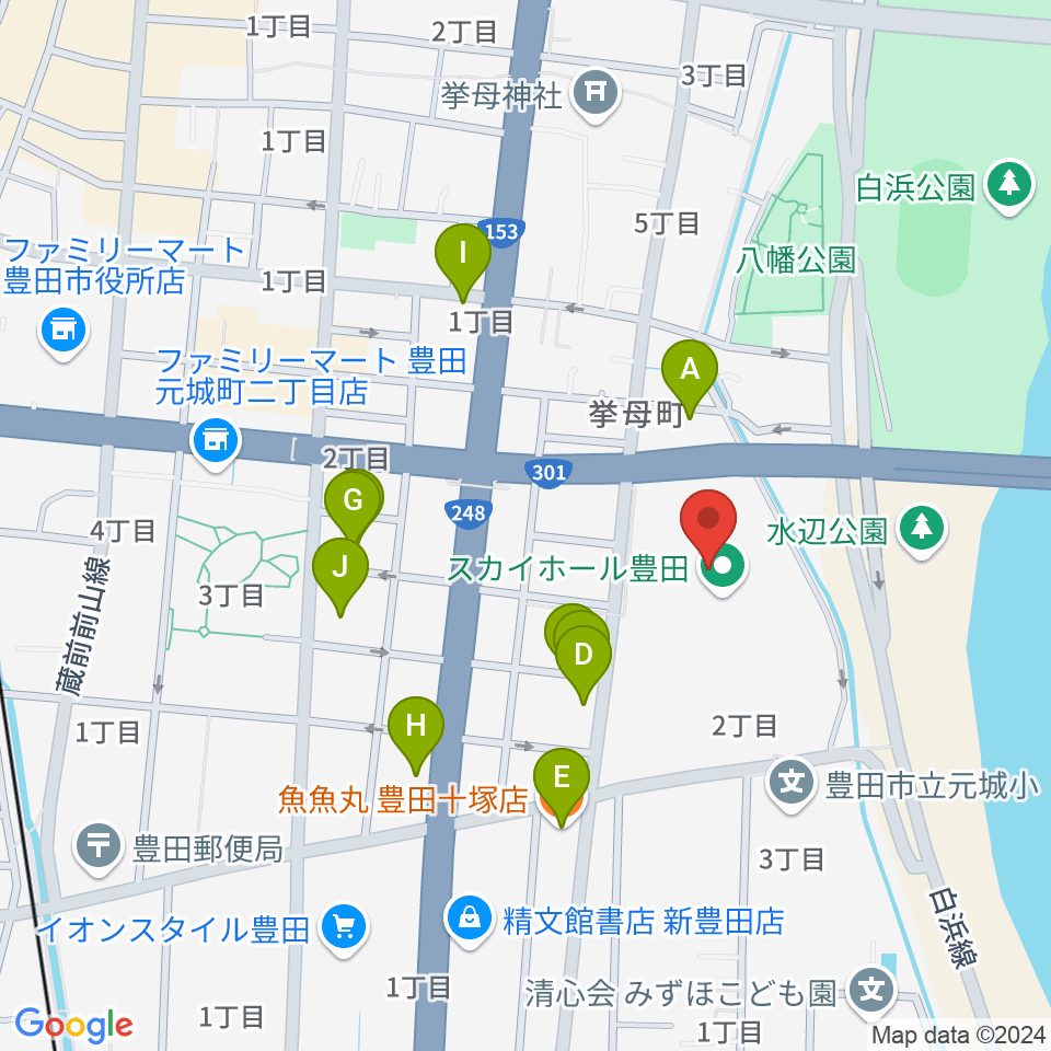 スカイホール豊田周辺のファミレス・ファーストフード一覧地図