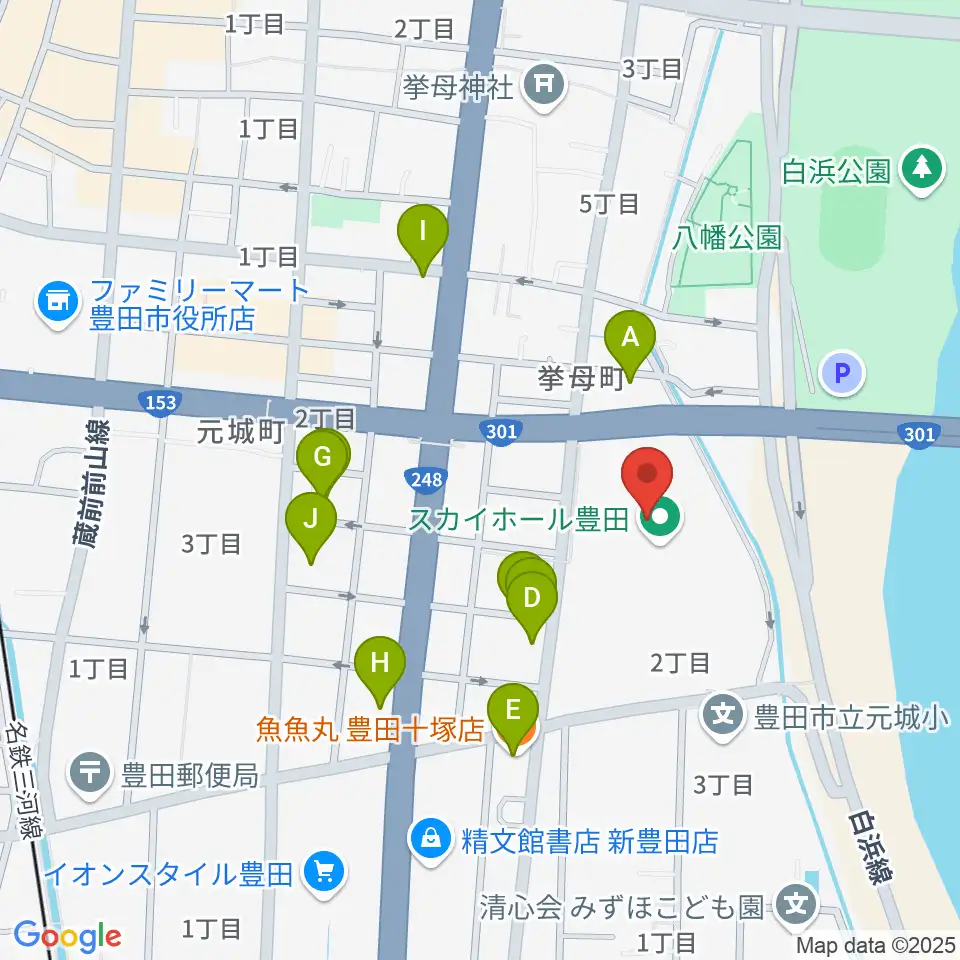 スカイホール豊田周辺のファミレス・ファーストフード一覧地図