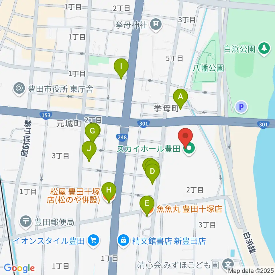 スカイホール豊田周辺のファミレス・ファーストフード一覧地図