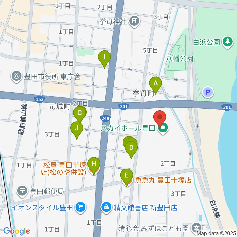 スカイホール豊田周辺のファミレス・ファーストフード一覧地図