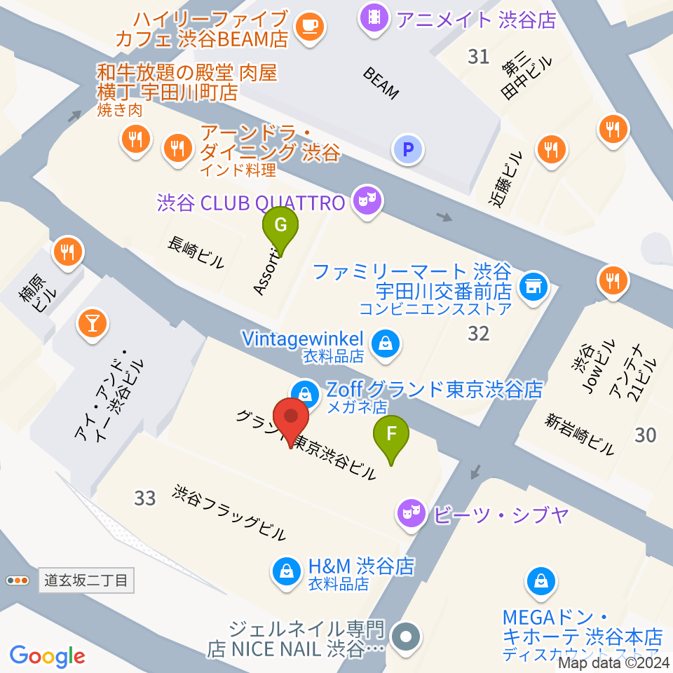 ビーツ渋谷周辺のファミレス・ファーストフード一覧地図