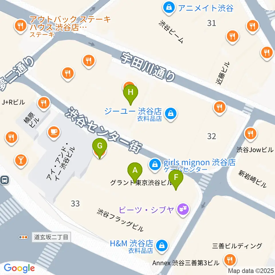 ビーツ渋谷周辺のファミレス・ファーストフード一覧地図