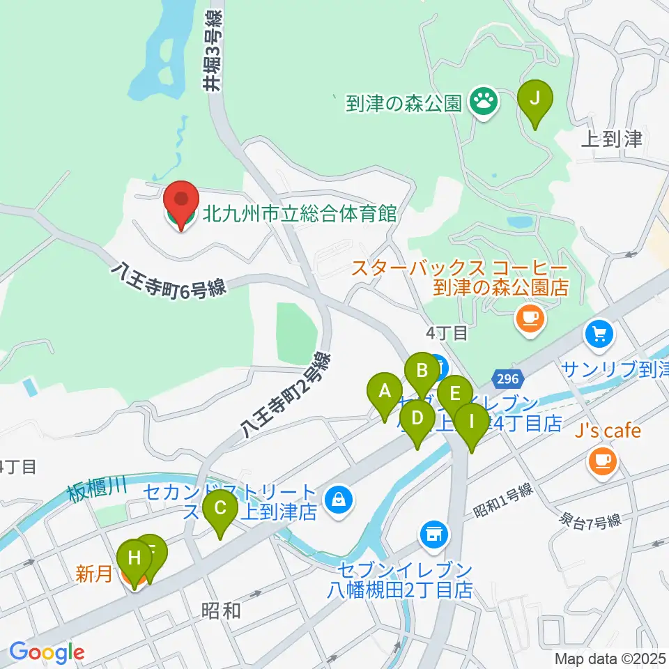 北九州市立総合体育館周辺のファミレス・ファーストフード一覧地図