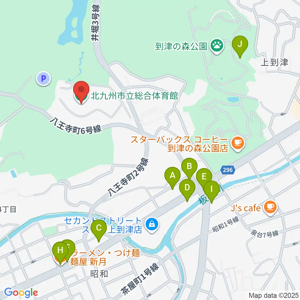北九州市立総合体育館周辺のファミレス・ファーストフード一覧地図