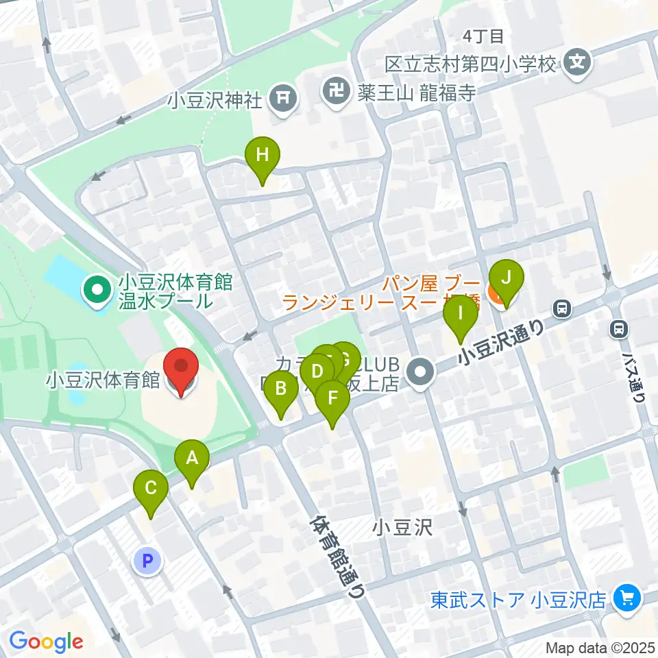 小豆沢体育館周辺のファミレス・ファーストフード一覧地図